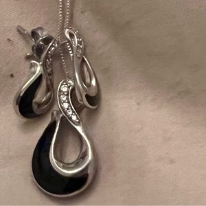 Sterling silver and diamond earrings and necklace set